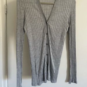 Prada grey ribbed silk-cashmere knit cardigan like new